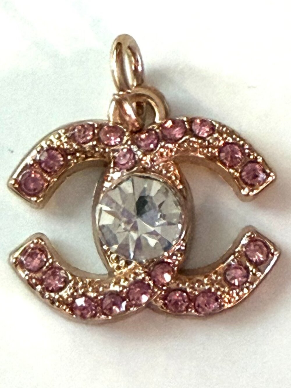 Chanel Pink Rhinestone CC Zipper Pull Charm
